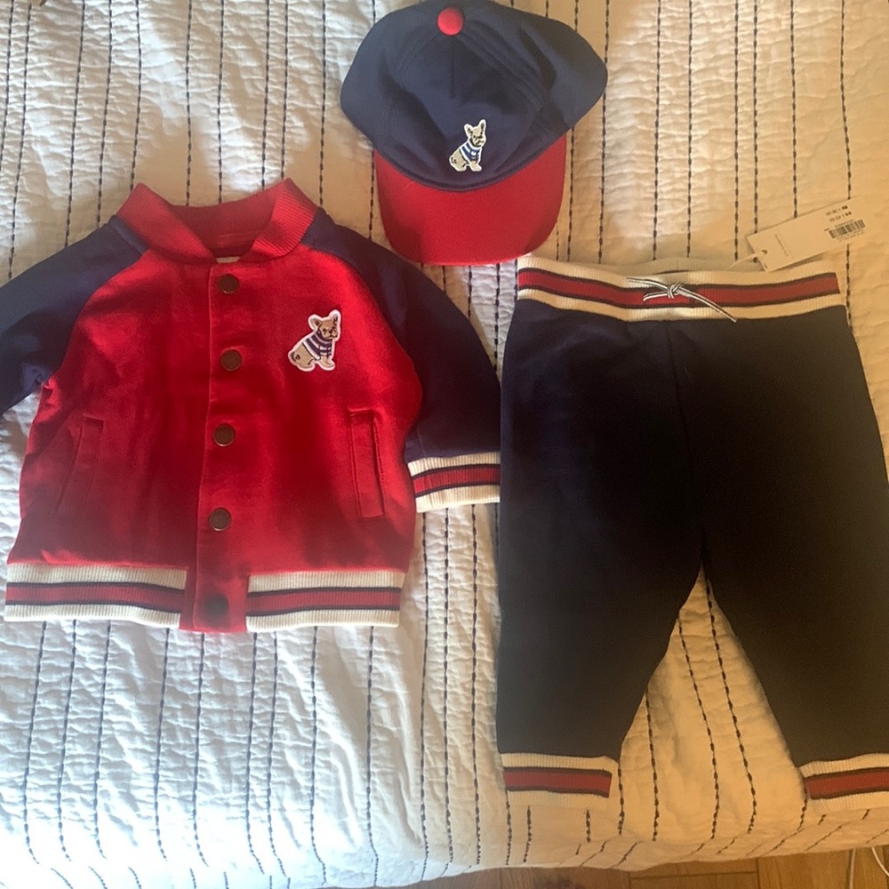 NWT-Janie and Jack outfit. Includes button jacket, sweatpants and hat.